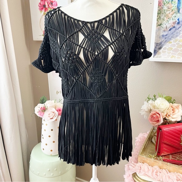 Buckle Black Sterling and Stitch black fringe coverup top - Picture 5 of 5